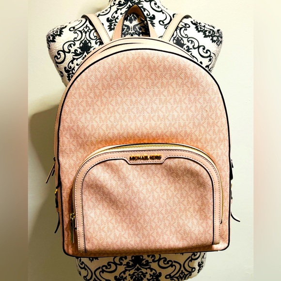 Michael Kors Womens Jaycee Logo Backpack (Dark Powder Blush) MK Signature - Picture 1 of 15